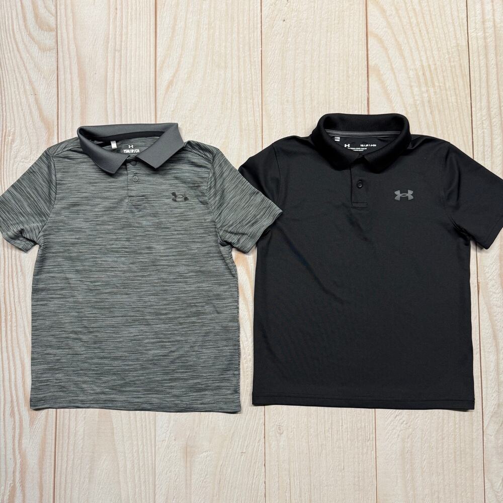 Lot Of 2 Under Armour Boys Youth Small HeatGear Polo Shirt